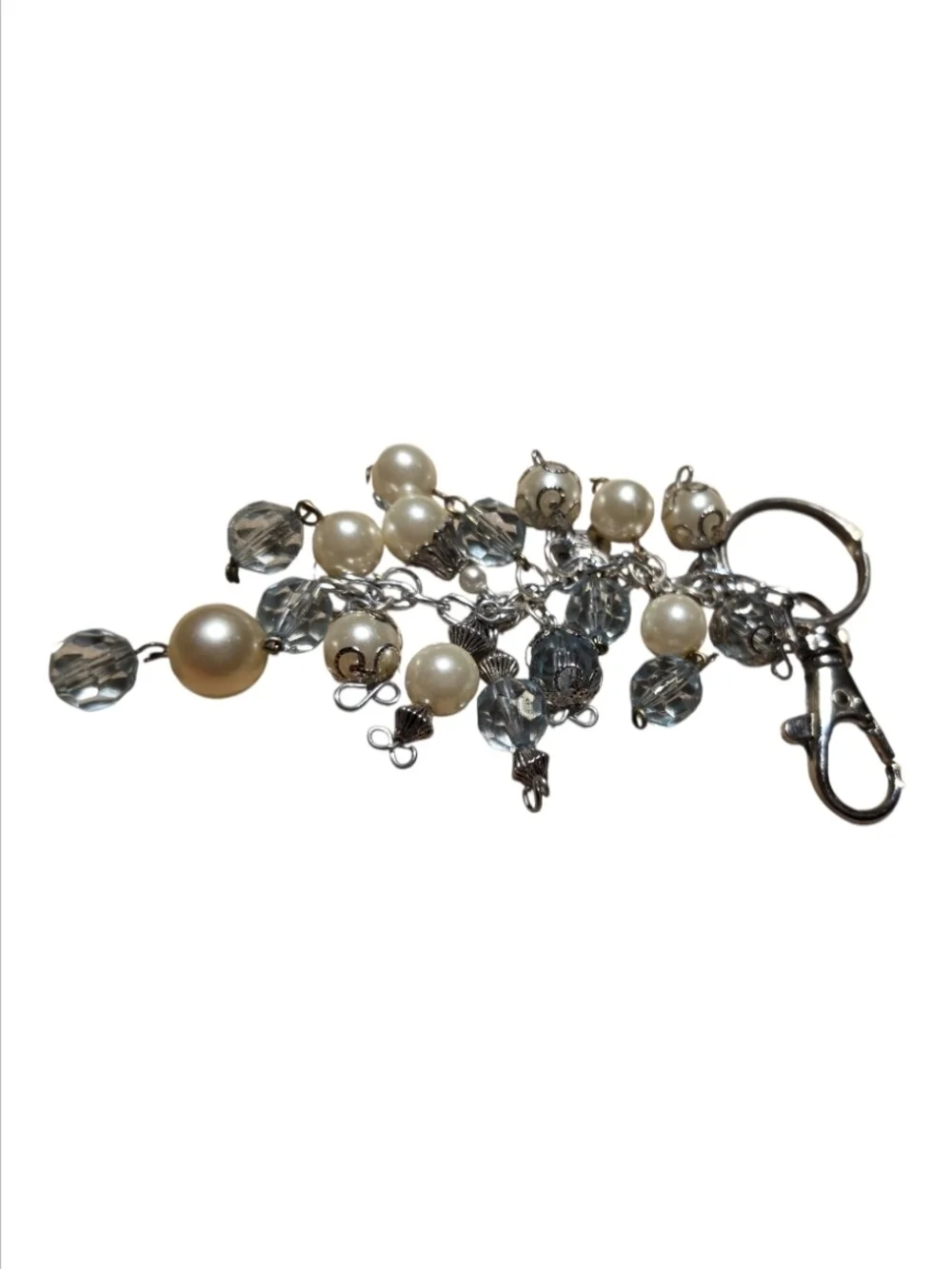 Pearl & Blue Bead Cluster Purse/Keychain Handcrafted One Of A Kind NEW